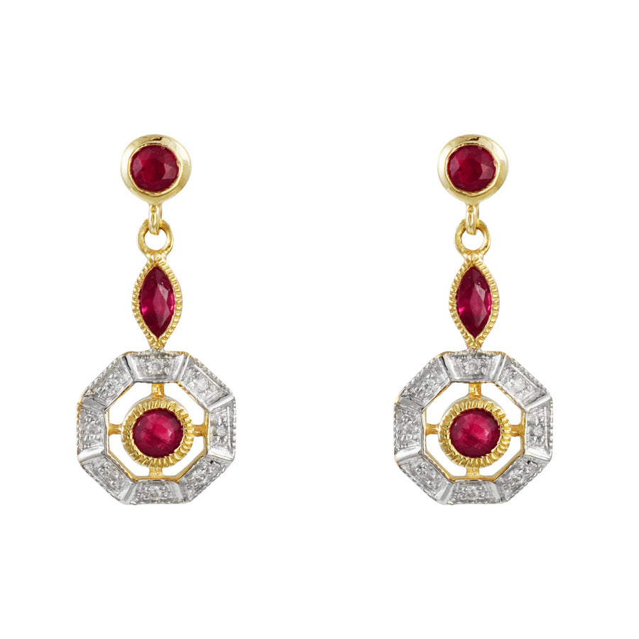 Ruby & Diamond Drop Earrings