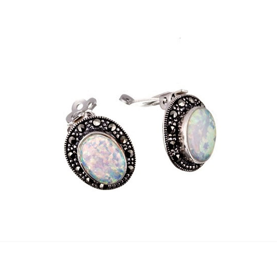 Marcasite Clip-on Opal Earrings