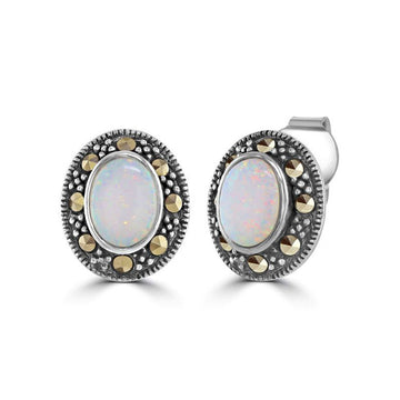 Marcasite Opal Stud Earrings