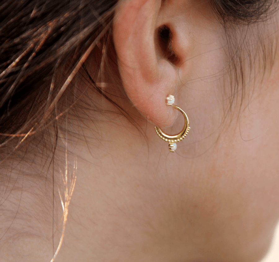 Mary-K - Gold Mini Hoops with Opal
