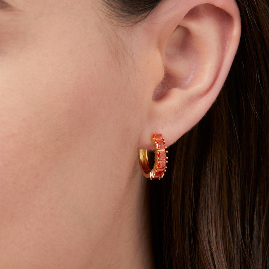 Knight & Day - Classic Red CZ Hoops