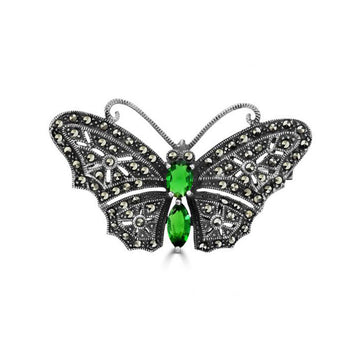Marcasite Emerald CZ Butterfly Brooch