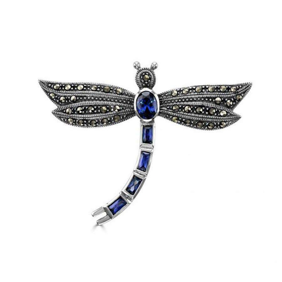 Marcasite Sapphire CZ Dragonfly Brooch