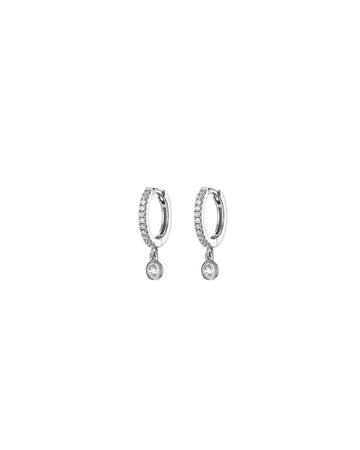 Mary-K - Silver Pave Huggies With Crystal Drop