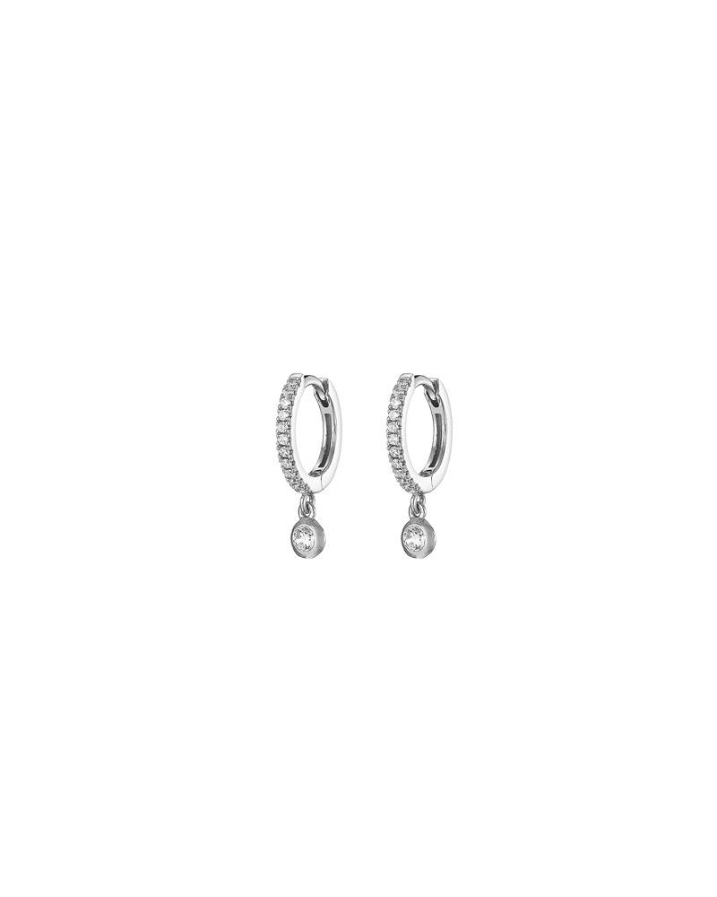 Mary-K - Silver Pave Huggies With Crystal Drop