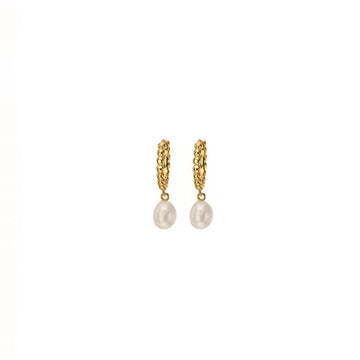 Mary-K - Gold Drop Pearl Huggie Earrings