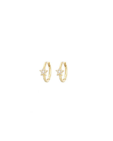 Mary-K - Gold mini hoops with pave star