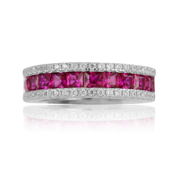 Sterling Silver Red Cz Band Ring