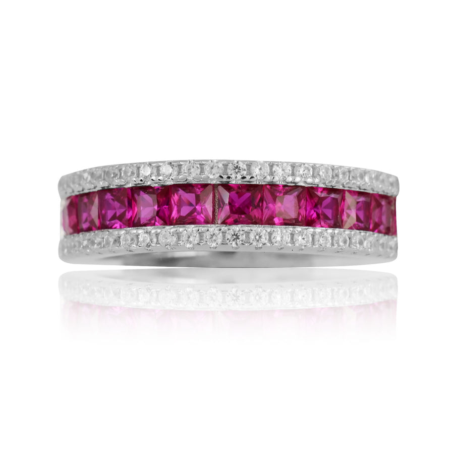 Sterling Silver Red Cz Band Ring