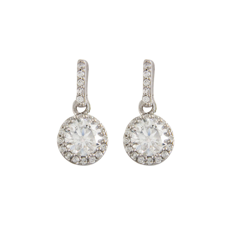 Sterling Silver Round Halo Drop Earrings