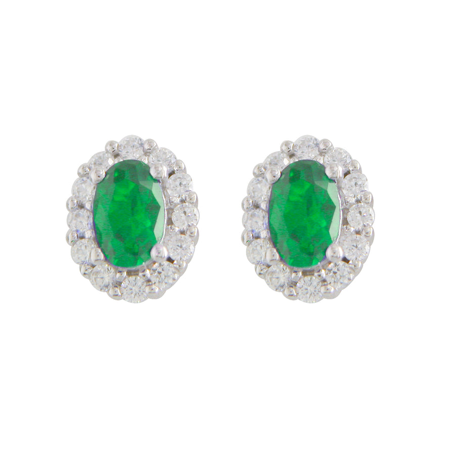 Sterling Silver Green Cz Halo Stud Earrings
