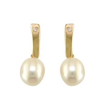 9ct Yellow Gold CZ & Pearl Drop Earrings