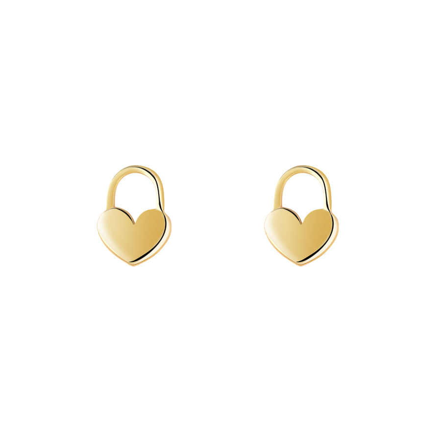 9ct Gold Heart Lock Stud Earrings