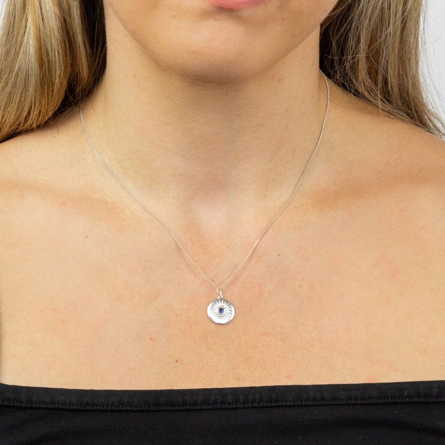 Sterling Silver Blue Cz Disc Necklace