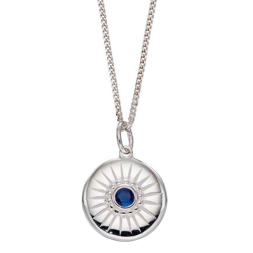 Sterling Silver Blue Cz Disc Necklace