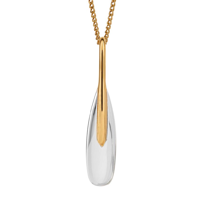 Silver Gold Plated Elongated Pebble Drop Pendant