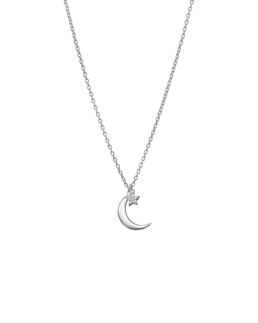 Mary-K - Silver Crescent Moon & Star Necklace