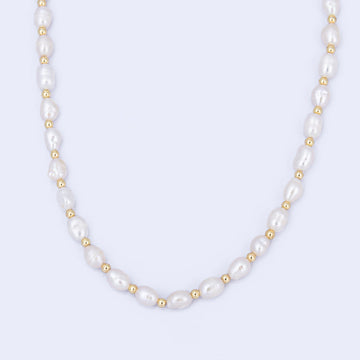 Knight & Day - Freshwater Pearl & Gold Bead Necklace
