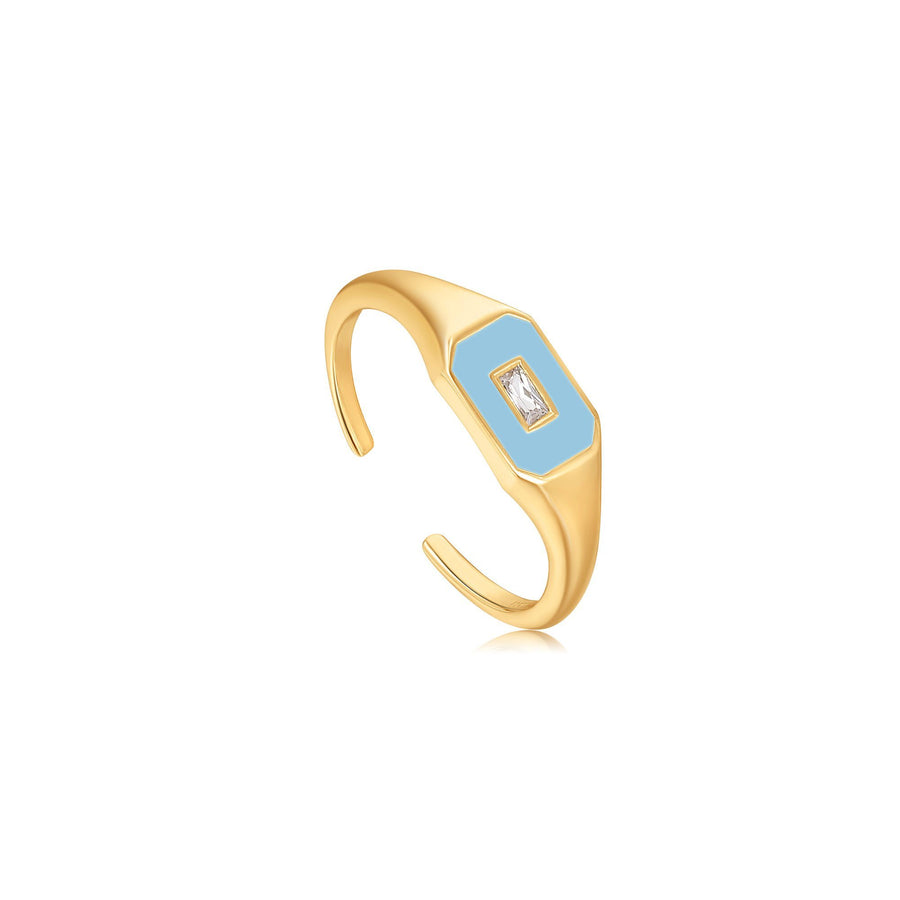 Ania Haie - Gold Powder Blue Enamel Emblem Adjustable Ring
