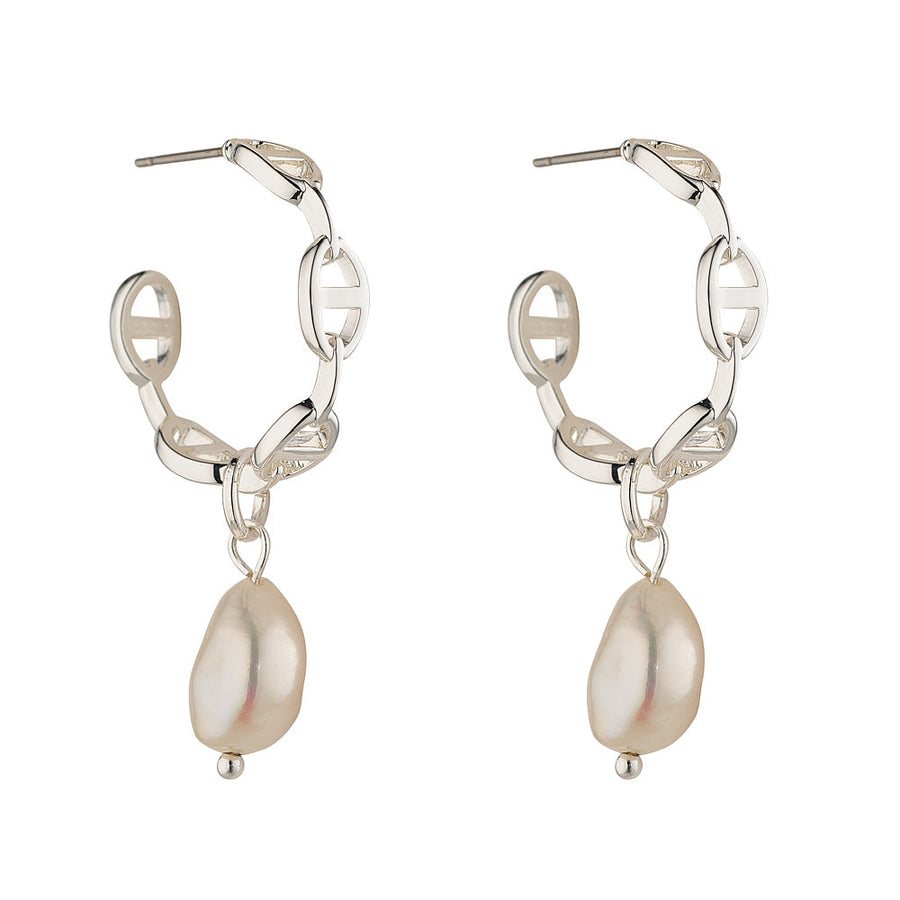 Knight & Day - Silver Fresh Water Pearl Hoops