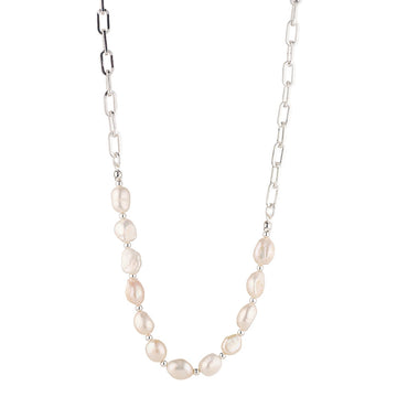 Knight & Day - Silver Freshwater Pearl & Paperclip Chain Necklace