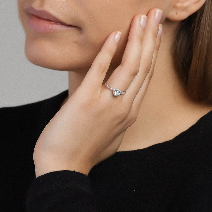 Amazing Jewelry - Silver Heart Cz Cluster Ring