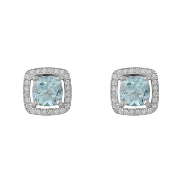 Sterling Silver Blue Topaz & CZ Earrings
