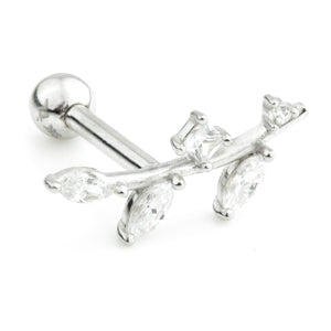 14ct White Gold Leaf Cz Cartilage Earring