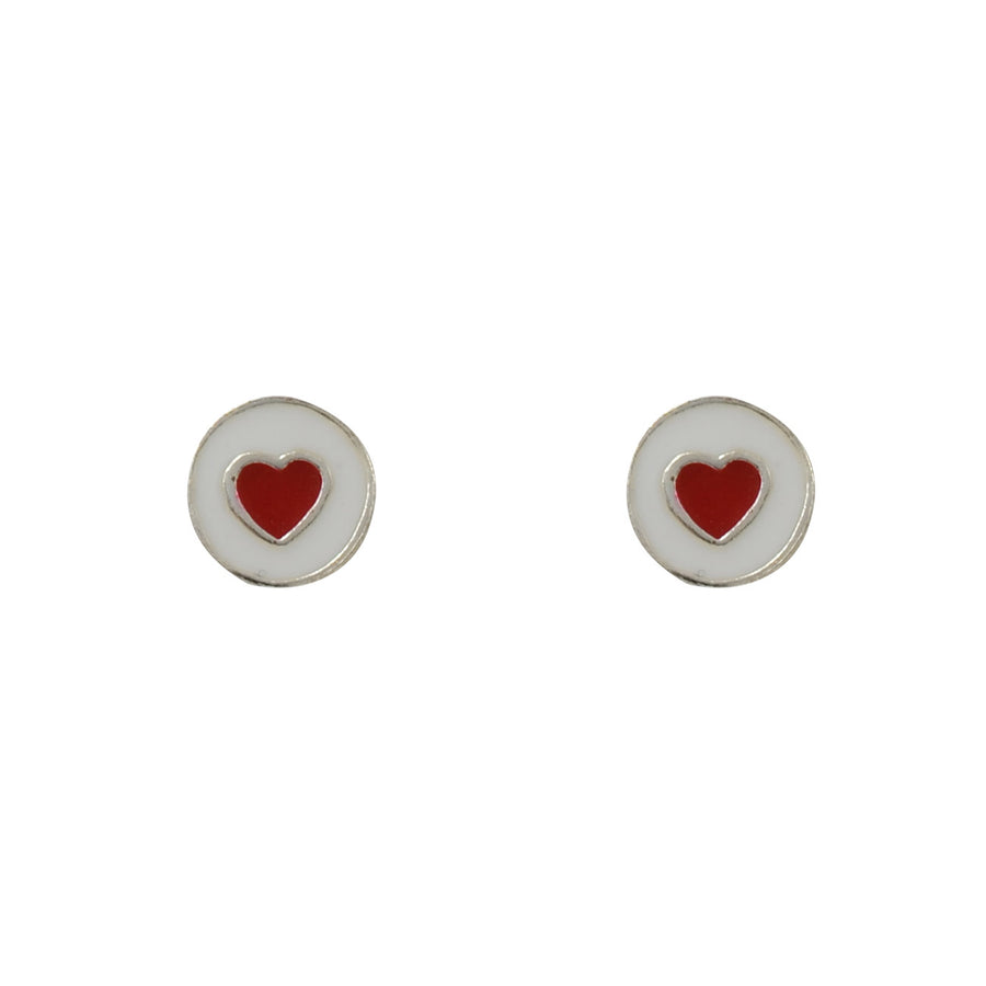 Sterling Silver Heart Disc Earrings