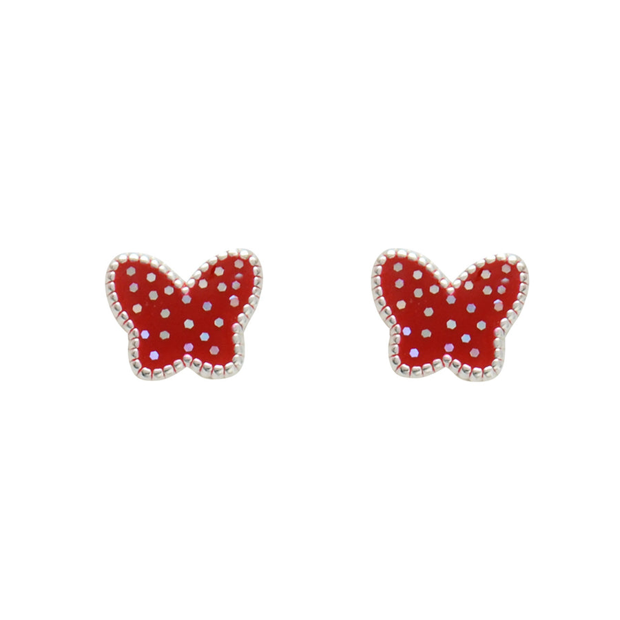 Sterling Silver Red Butterfly Earrings