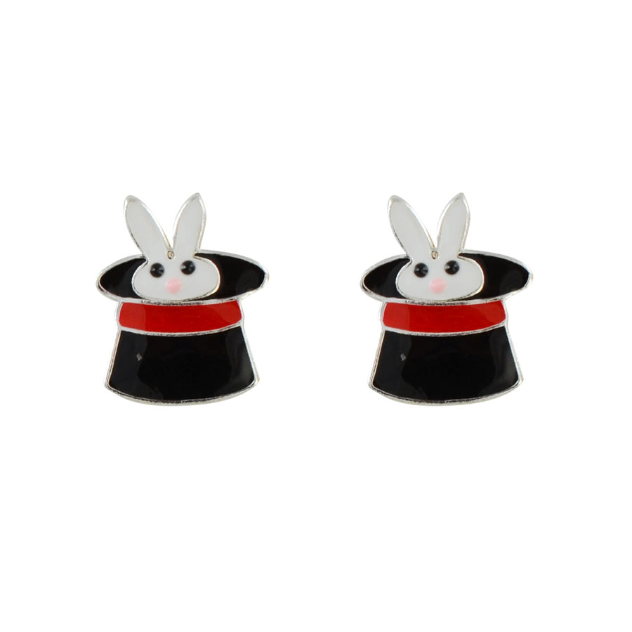 Sterling Silver Rabbit in Hat Earrings