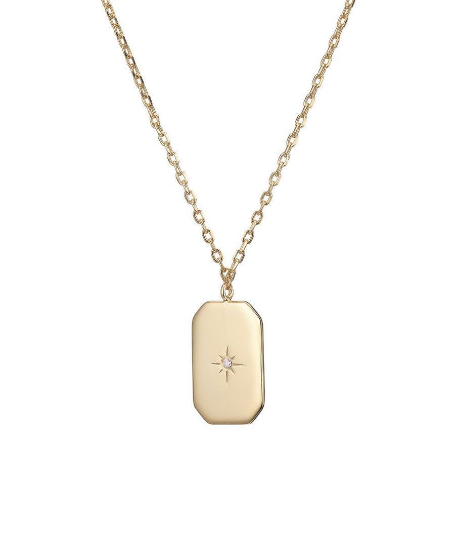 Mary-K - Gold Tag Necklace & Zircon