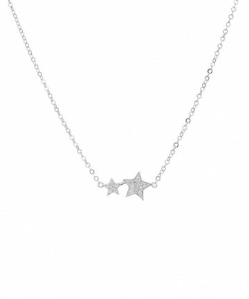 Mary-K - Silver Pave 2 Star Necklace
