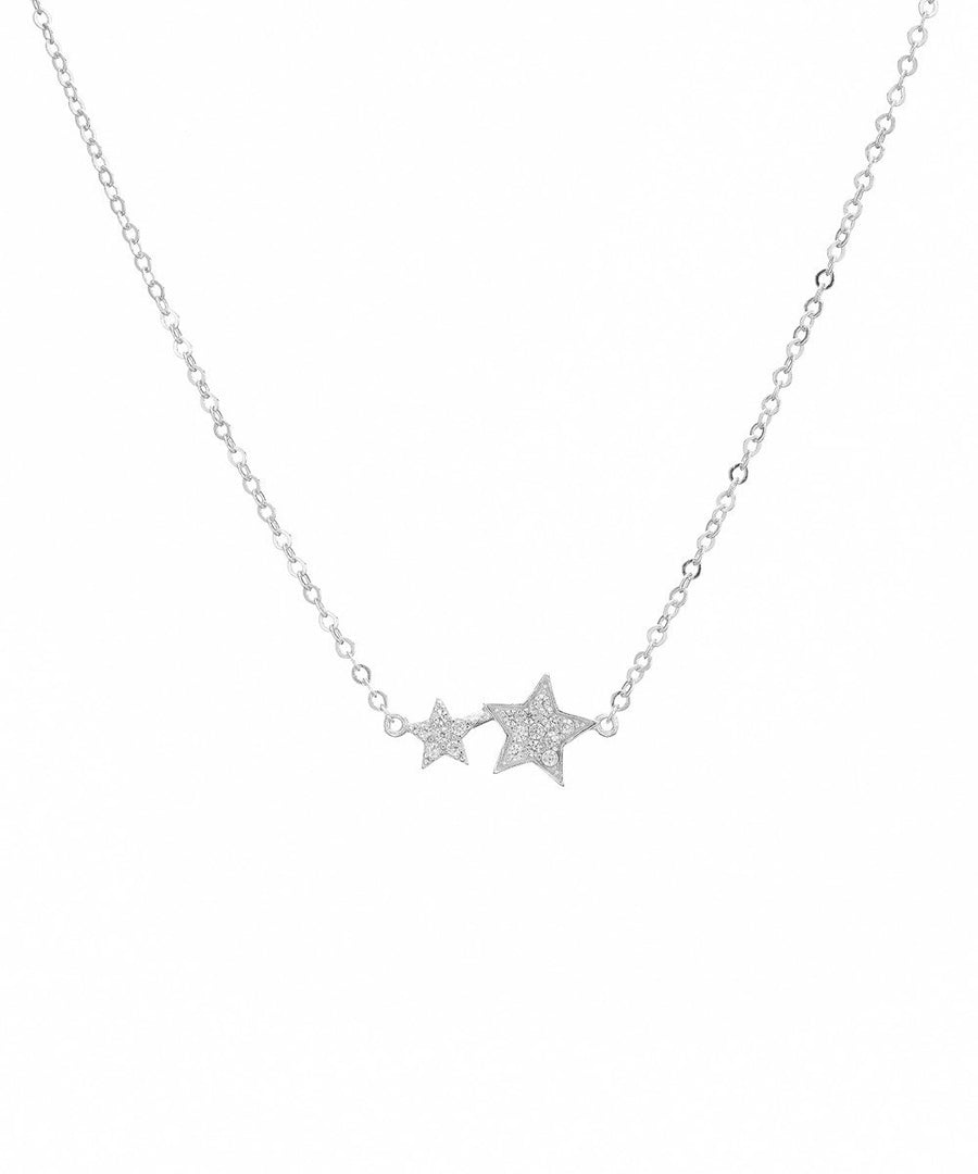 Mary-K - Silver Pave 2 Star Necklace