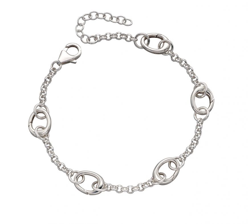 Silver Open Oval Link Charm Bracelet