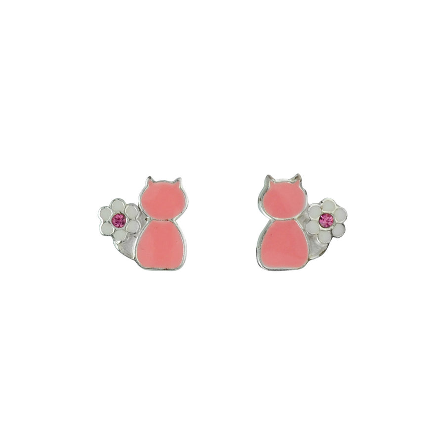 Sterling Silver Cat Flower Earrings