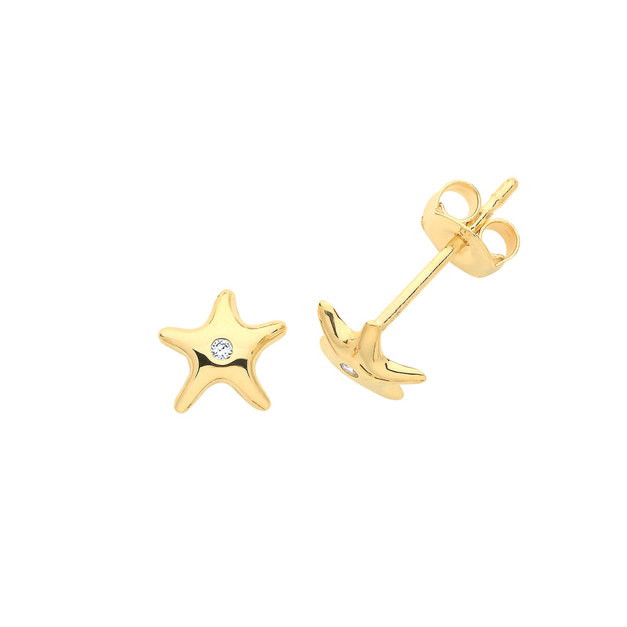 9ct Gold Starfish Cz Stud Earrings