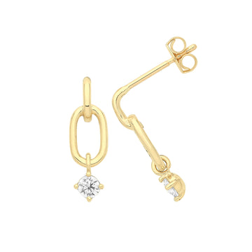 9ct Gold Cz Drop Earrings