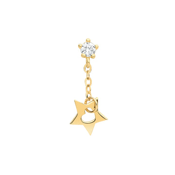 9ct Yellow Gold Drop Star Cartilage Earring