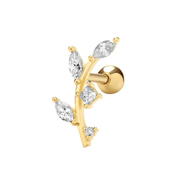 9ct Yellow Gold Leaf Cz Cartilage Earring