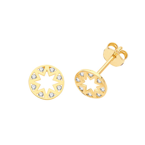 9ct Gold Star Circle Earrings