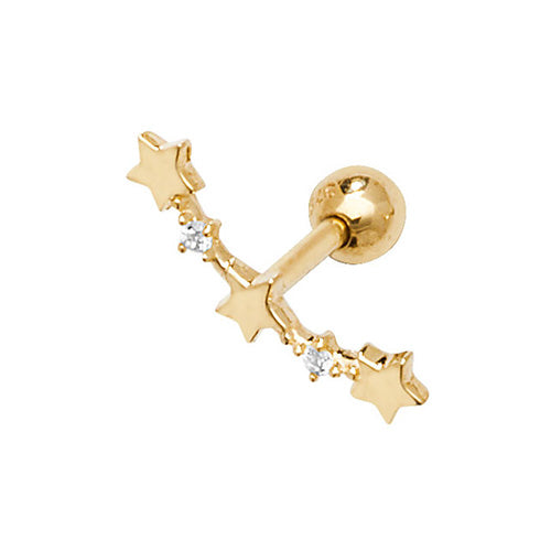 9ct Yellow Gold Curve Star Cz Cartilage Earring