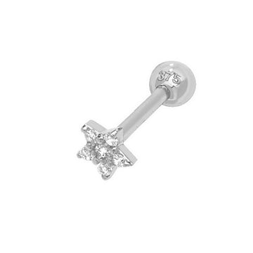9ct White Gold Star Cz Cartilage Earring