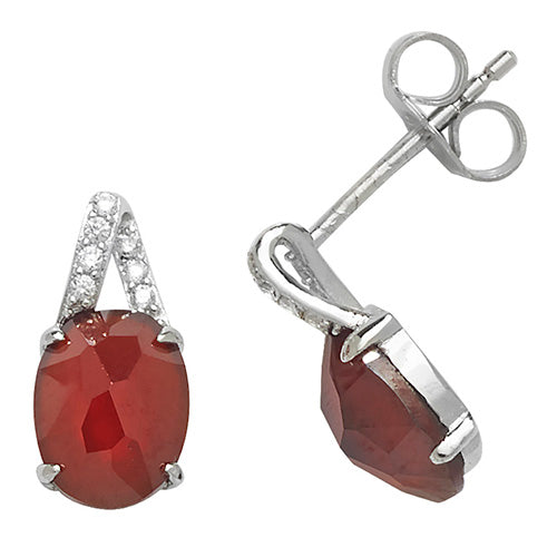 Sterling Silver Red Cz Earrings