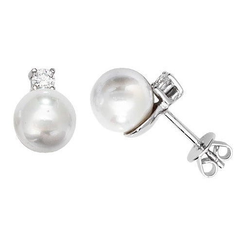 Silver Pearl CZ Stud Earrings