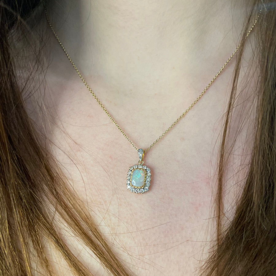 Opal & Diamond Cluster Necklace