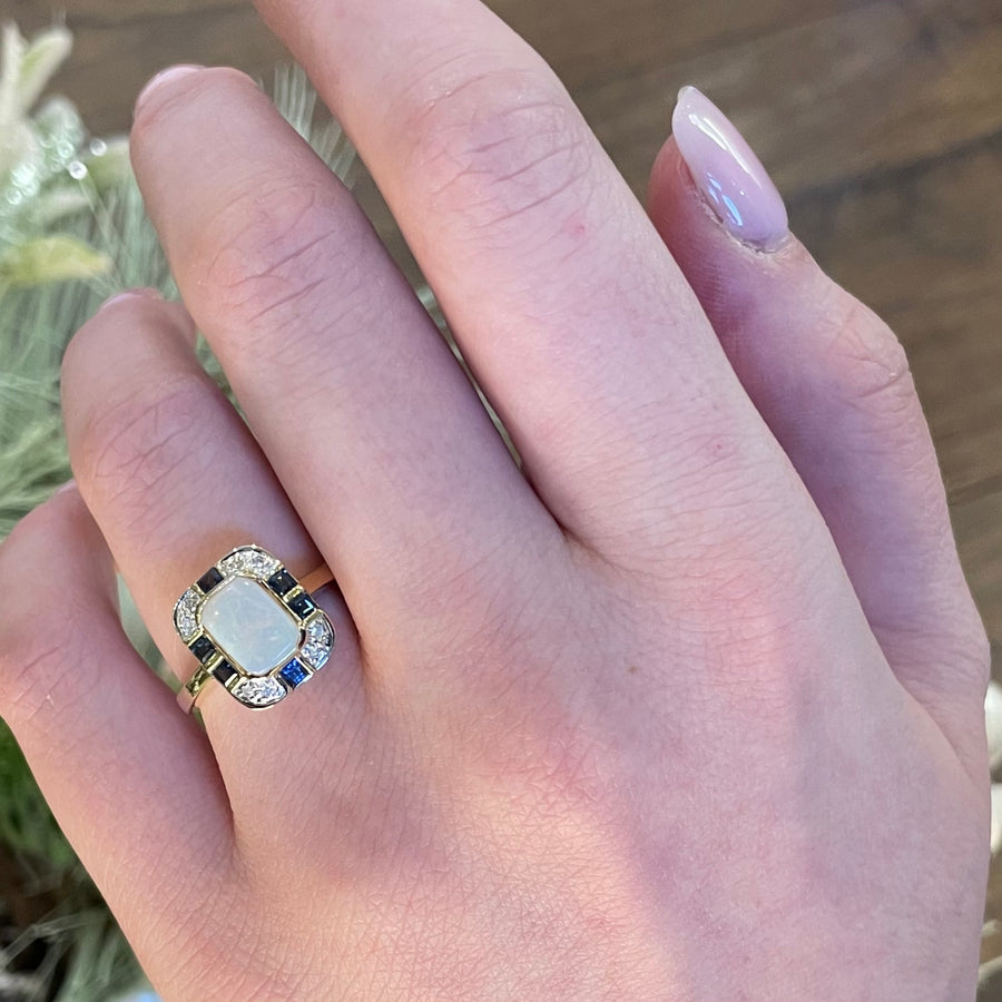 Opal, Sapphire & Diamond Ring
