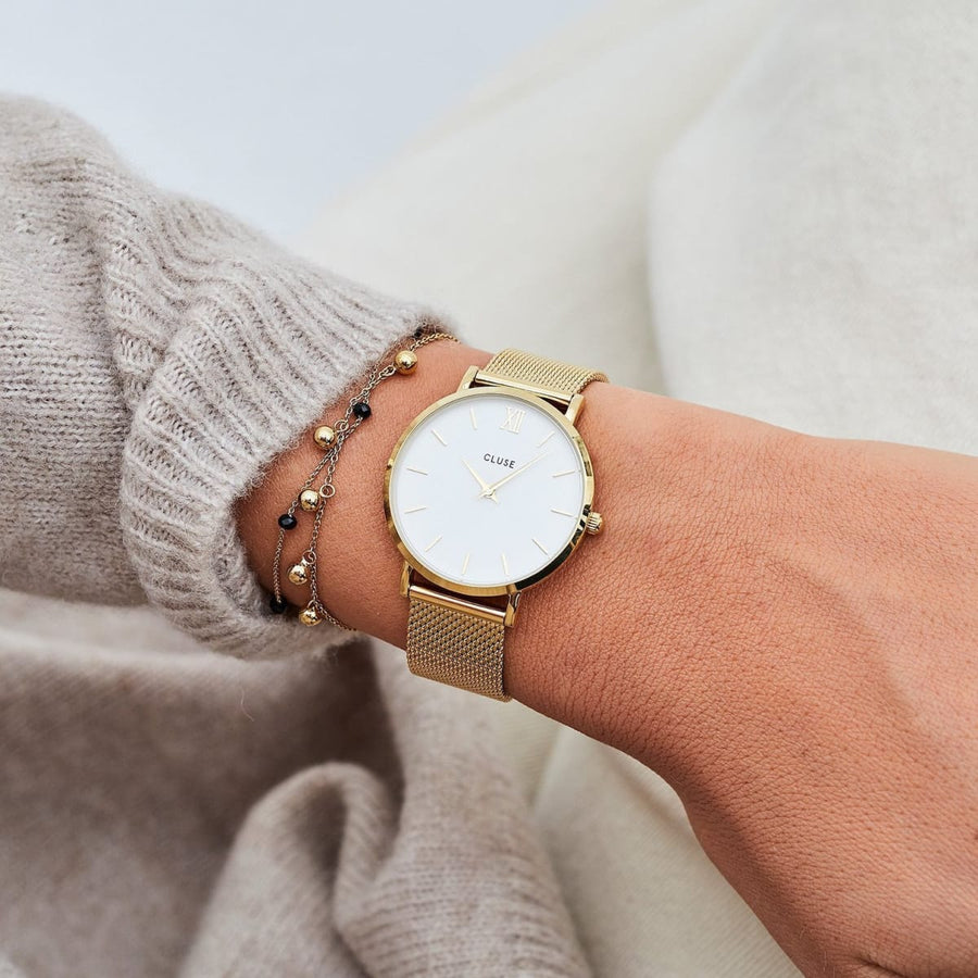 Cluse - Minuit Mesh White, Gold Colour
