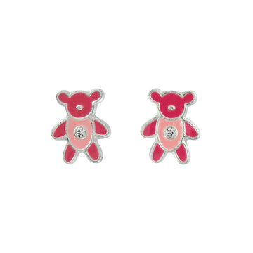 Sterling Silver Pink Bear Earrings