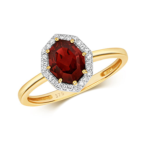 Octagonal Garnet & Diamond Ring